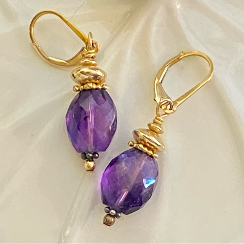 14K Gold Filled Purple Amethyst Dangle Earrings